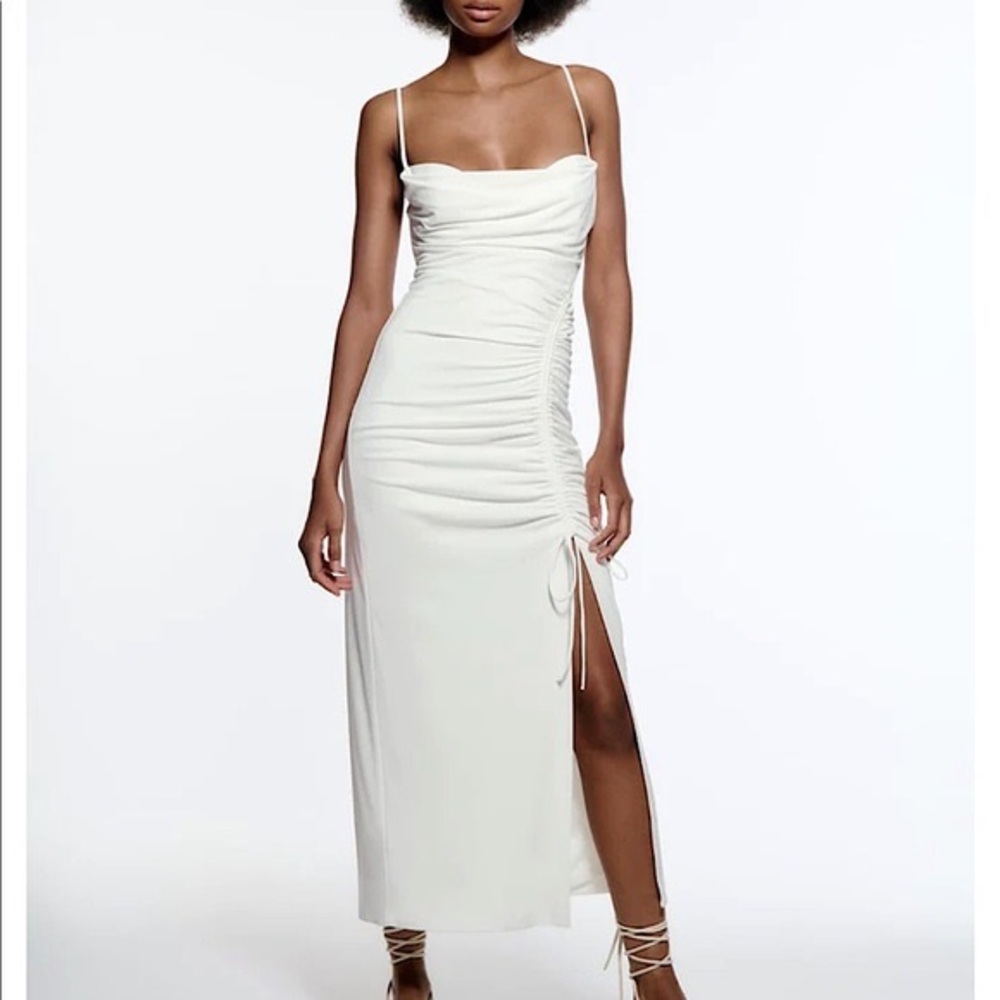 NWT Zara White Draped Midi Dress | Sz XL